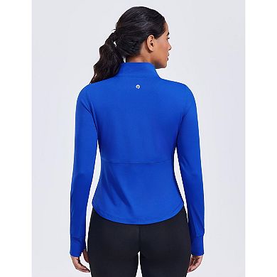 PINSPARK Women's Cropped Athletic Jacket Full Zip Slim Fit Running Jacket with Thumb Holes