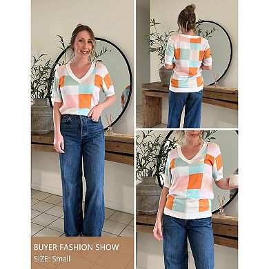 Zeagoo Womens Short Sleeve Sweaters Soft Casual V Neck Pullover Tops Lightweight Knit Sweater Blouse