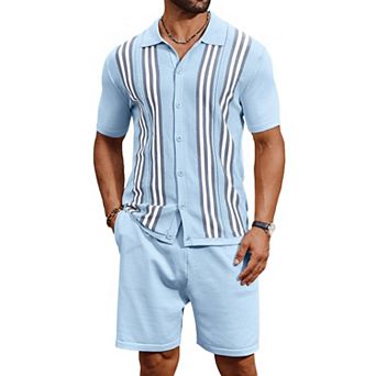 COOFANDY Men' Button Down Polo Sets Two-Piece Vintage Polo Shirts And Shorts Set Summer Casual