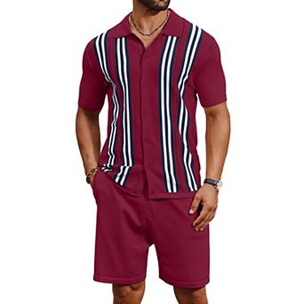COOFANDY Men' Button Down Polo Sets Two-Piece Vintage Polo Shirts And Shorts Set Summer Casual