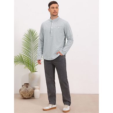 Men's Henley Shirts Long Sleeve Button Chest Pocket Casual T-Shirt