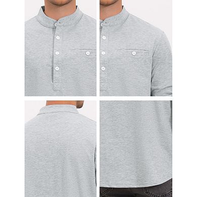 Men's Henley Shirts Long Sleeve Button Chest Pocket Casual T-Shirt