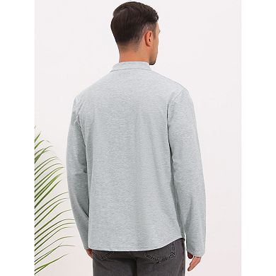 Men's Henley Shirts Long Sleeve Button Chest Pocket Casual T-Shirt