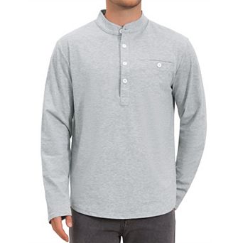Men's Henley Shirts Long Sleeve Button Chest Pocket Casual T-Shirt