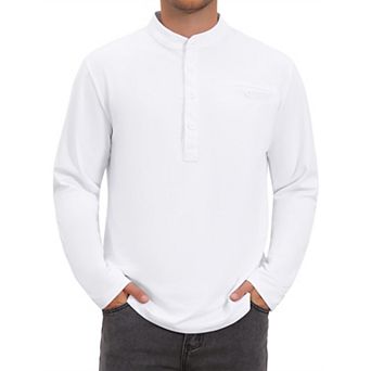 Men's Henley Shirts Long Sleeve Button Chest Pocket Casual T-Shirt