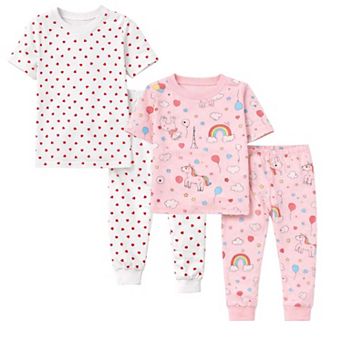 Kids Girls Rainbows Hearts 2-Pack Pajamas Snug Fit PJs Short Sleeve