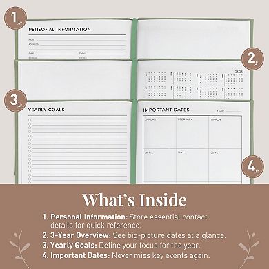 Rileys Undated Daily Planner 8 x 6 in, Agenda Book, Journal with Goal & Habit Tracker