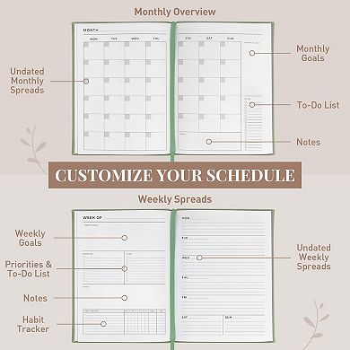 Rileys Undated Daily Planner 8 x 6 in, Agenda Book, Journal with Goal & Habit Tracker