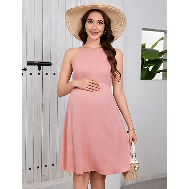 Women's Maternity Soft Stretchy Crewneck Knit A-Line Midi Dress
