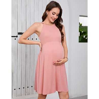 Women's Maternity Soft Stretchy Crewneck Knit A-Line Midi Dress