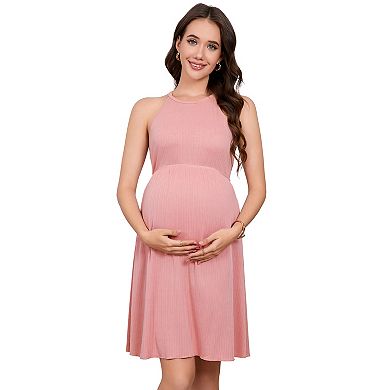 Women's Maternity Soft Stretchy Crewneck Knit A-Line Midi Dress