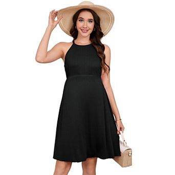 Women's Maternity Soft Stretchy Crewneck Knit A-Line Midi Dress
