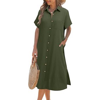 Zeagoo Womens Summer Dress Short Sleeve Casual Summer Sunress Tunic Dress Cover up with Pockets