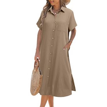 Zeagoo Womens Summer Dress Short Sleeve Casual Summer Sunress Tunic Dress Cover up with Pockets
