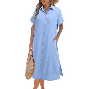 Zeagoo Womens Summer Dress Short Sleeve Casual Summer Sunress Tunic Dress Cover up with Pockets