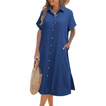 Zeagoo Womens Summer Dress Short Sleeve Casual Summer Sunress Tunic Dress Cover up with Pockets