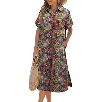 Zeagoo Womens Summer Dress Short Sleeve Casual Summer Sunress Tunic Dress Cover up with Pockets