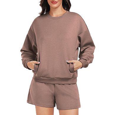 Pinspark Women's 2 Piece Outfit Sweat Shorts Set Fall Casual Matching Tracksuit