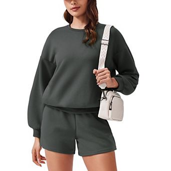 PINSPARK Women's 2 pc Outfit Sweat Shorts Set Fall Casual Matching Tracksuit