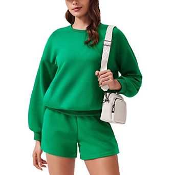 PINSPARK Women's 2 pc Outfit Sweat Shorts Set Fall Casual Matching Tracksuit