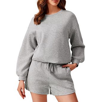PINSPARK Women's 2 pc Outfit Sweat Shorts Set Fall Casual Matching Tracksuit