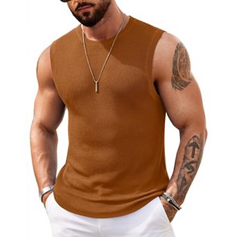 COOFANDY Mens Casual Knitted Tank Tops Crew Neck Sleeveless Muscle T Shirts Summer Beach Tops