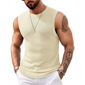 COOFANDY Mens Casual Knitted Tank Tops Crew Neck Sleeveless Muscle T Shirts Summer Beach Tops