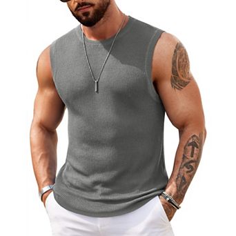 COOFANDY Mens Casual Knitted Tank Tops Crew Neck Sleeveless Muscle T Shirts Summer Beach Tops