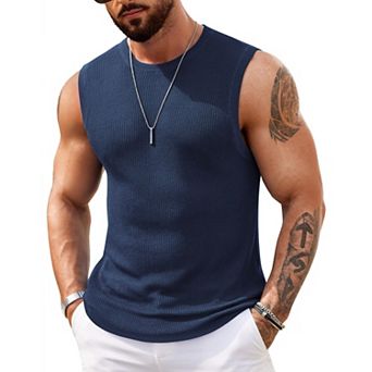COOFANDY Mens Casual Knitted Tank Tops Crew Neck Sleeveless Muscle T Shirts Summer Beach Tops