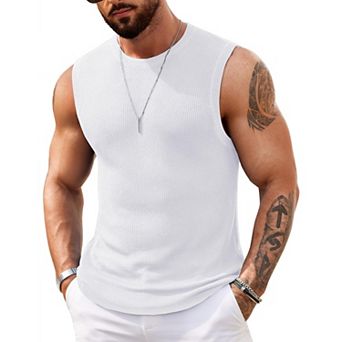 COOFANDY Mens Casual Knitted Tank Tops Crew Neck Sleeveless Muscle T Shirts Summer Beach Tops