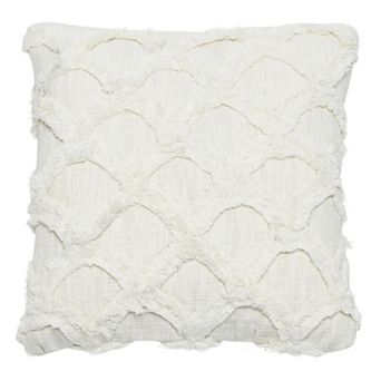 Hello Honey Cotton Tufted Chenille Pillow with Scallop Pattern, White