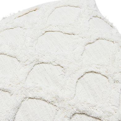 Hello Honey Cotton Tufted Chenille Pillow with Scallop Pattern, White