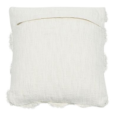 Hello Honey Cotton Tufted Chenille Pillow with Scallop Pattern, White