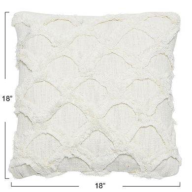 Hello Honey Cotton Tufted Chenille Pillow with Scallop Pattern, White