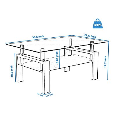 Modern Rectangle Clear Glass Coffee Table