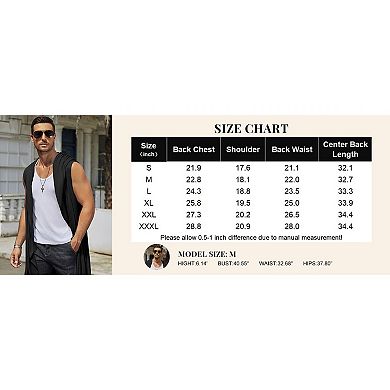 COOFANDY Black Hooded Cloak Men Sleeveless Lightweight Long Shawl Sleeveless Cardigan Open Front