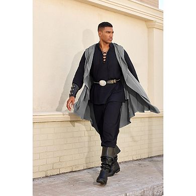 COOFANDY Black Hooded Cloak Men Sleeveless Lightweight Long Shawl Sleeveless Cardigan Open Front