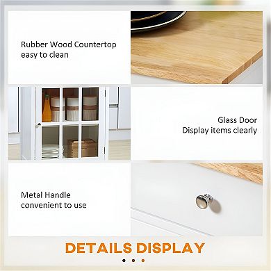 Kitchen Storage Cart on Wheels with Adjustable Shelves and Rubberwood Top