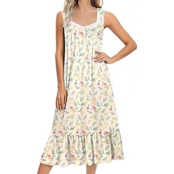 Ekouaer Nightgowns for Women Long Sleeveless Night Gown Victorian Nightdress Button Sleepshirt Soft