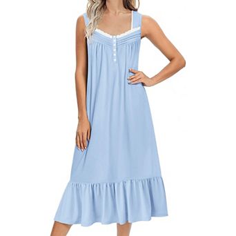 Ekouaer Nightgowns for Women Long Sleeveless Night Gown Victorian Nightdress Button Sleepshirt Soft