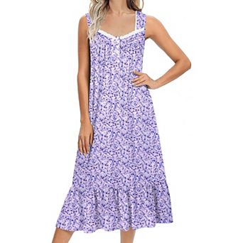 Ekouaer Nightgowns for Women Long Sleeveless Night Gown Victorian Nightdress Button Sleepshirt Soft