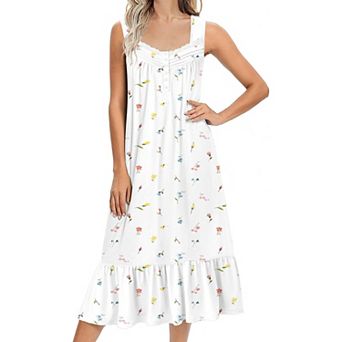 Ekouaer Nightgowns for Women Long Sleeveless Night Gown Victorian Nightdress Button Sleepshirt Soft