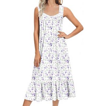 Ekouaer Nightgowns for Women Long Sleeveless Night Gown Victorian Nightdress Button Sleepshirt Soft