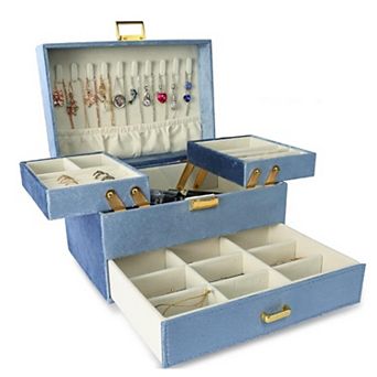 Velvet Jewelry Box for Women, 3 Layer Organizer, Rings, Necklaces, Bracelets, Earrings, Watches
