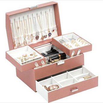 Velvet Jewelry Box for Women, 3 Layer Organizer, Rings, Necklaces, Bracelets, Earrings, Watches