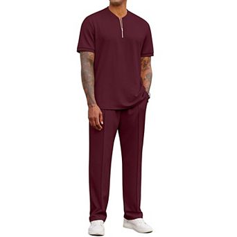 COOFANDY Men' 2 pc Outfits Casual Quarter Zip Polo Shirt and Jogging Pants Summer Tracksuits