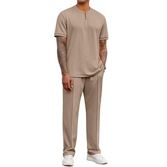COOFANDY Men' 2 pc Outfits Casual Quarter Zip Polo Shirt and Jogging Pants Summer Tracksuits