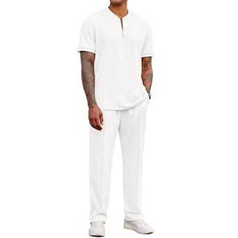 COOFANDY Men' 2 pc Outfits Casual Quarter Zip Polo Shirt and Jogging Pants Summer Tracksuits