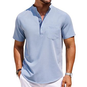 COOFANDY Mens Casual Henley Shirts Band Collar Short Sleeve T-Shirts Summer Stylish Beach Hippie