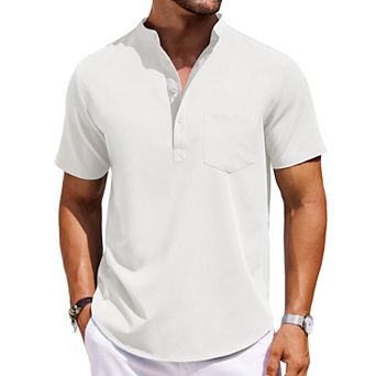 COOFANDY Mens Casual Henley Shirts Band Collar Short Sleeve T-Shirts Summer Stylish Beach Hippie